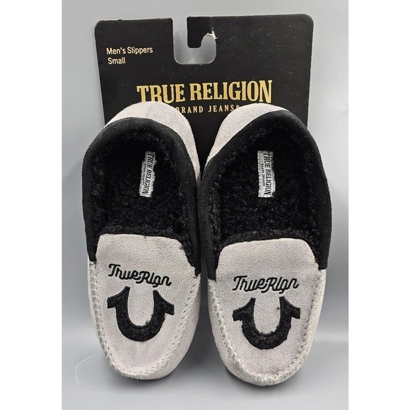 True Religion Other - True Religion Logo Fur Lined Moccasins Slippers Size 7-8 Grey/Black